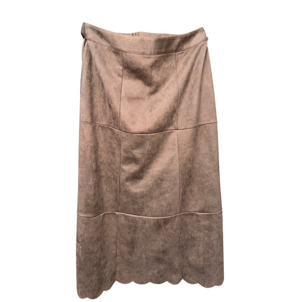 C.O.ZY Suede Maxi Skirt Full Scallop Edges Brown 12 Western Country Cowgirl